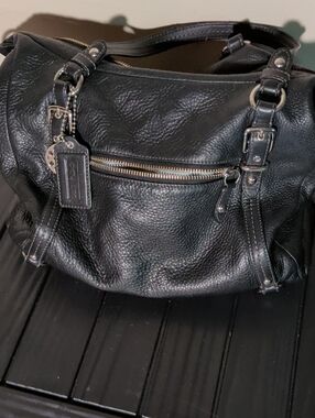 Coach Alexandra Black Pebbled Leather Tote/Crossbody bag with Silver Hardware